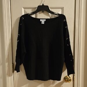 Carmen Women's Black Sweater with Grommet Details